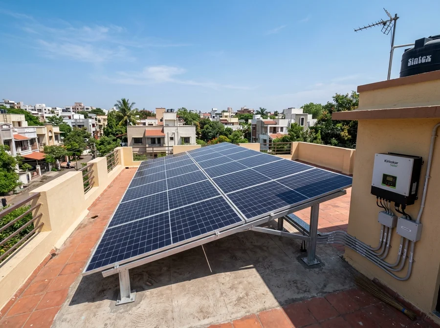 Solar panels installed on a home's rooftop in a residential neighborhood
